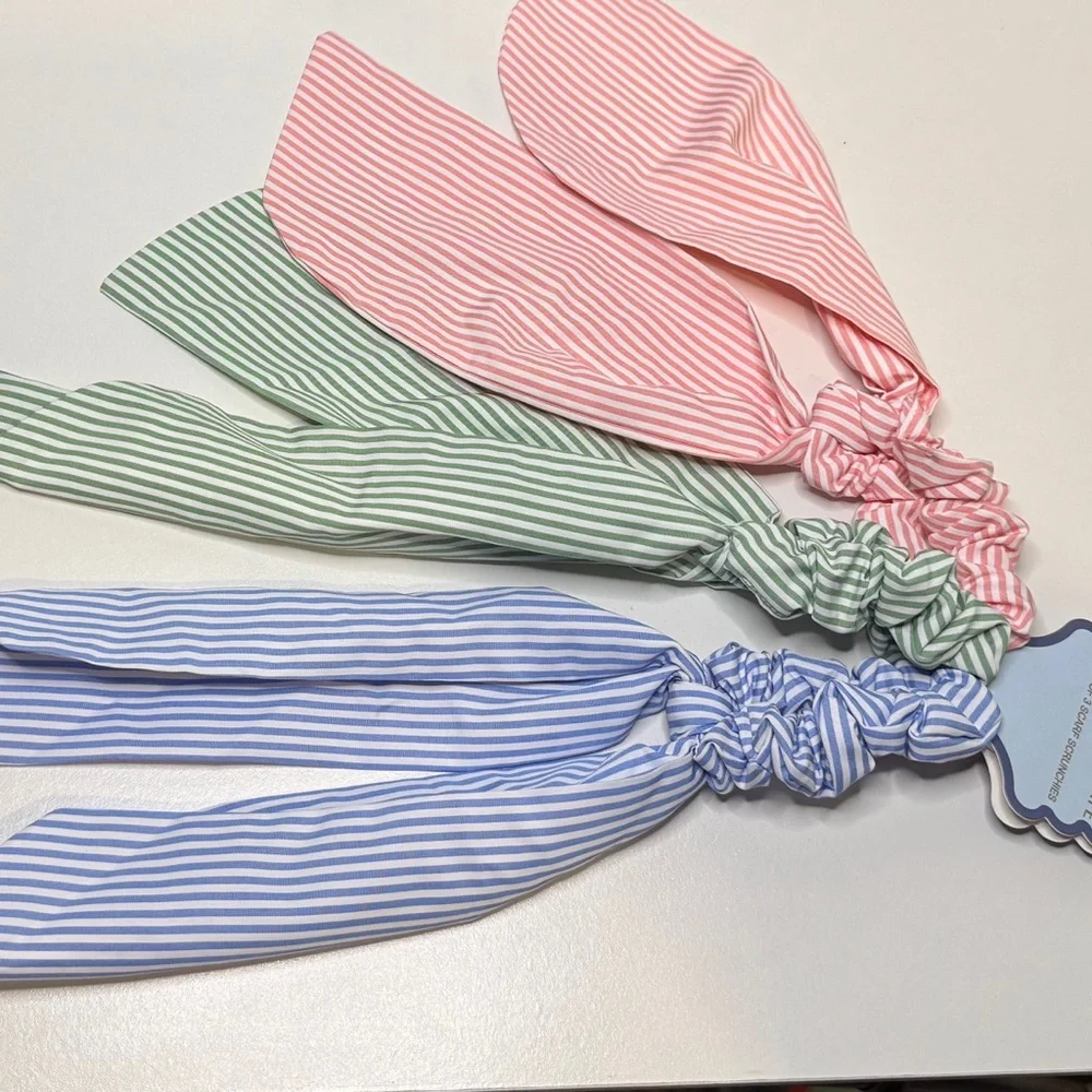 Sunday State Bow Scrunchie Set NWT Pink Green Blue Stripe Coquette Preppy Hair
